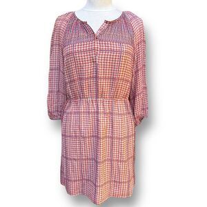 Madewell 100% Silk Peasant Dress in Retrogrid Print Women’s size 10 Vintage Char